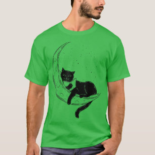 Moon And Cat  Cat Reading  Cat And Book Lovers  T-Shirt