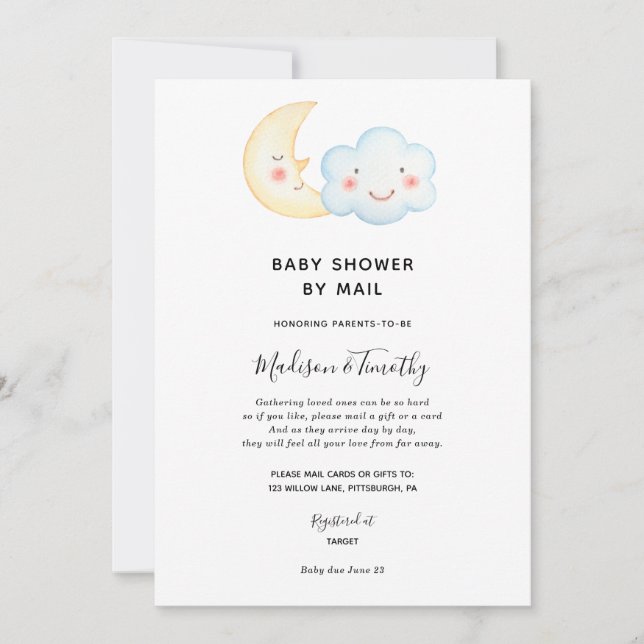 Moon and Cloud Baby Shower by Mail invitation (Front)