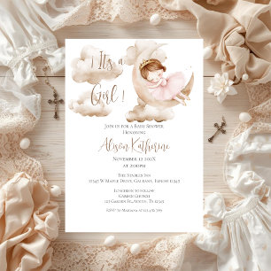 Moon and Clouds Baby Shower Invitation for a Girl