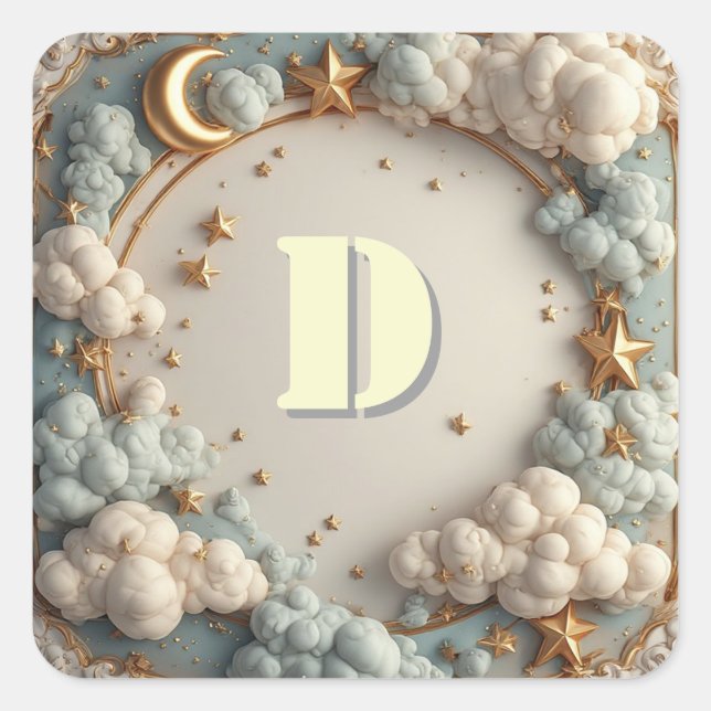 ✨ Moon and clouds Nursery Name Design ✨ Square Sticker (Front)