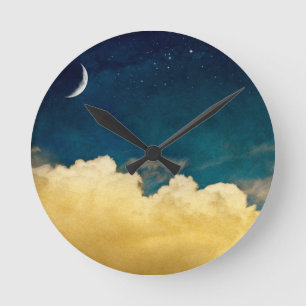 Moon And Cloudscape Round Clock