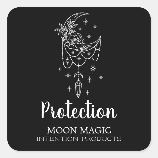 Moon And Crystal Spell And Intention Square Sticker (Front)