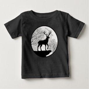 Moon and Deer Stag Night Wilderness Silhouette Baby T-Shirt