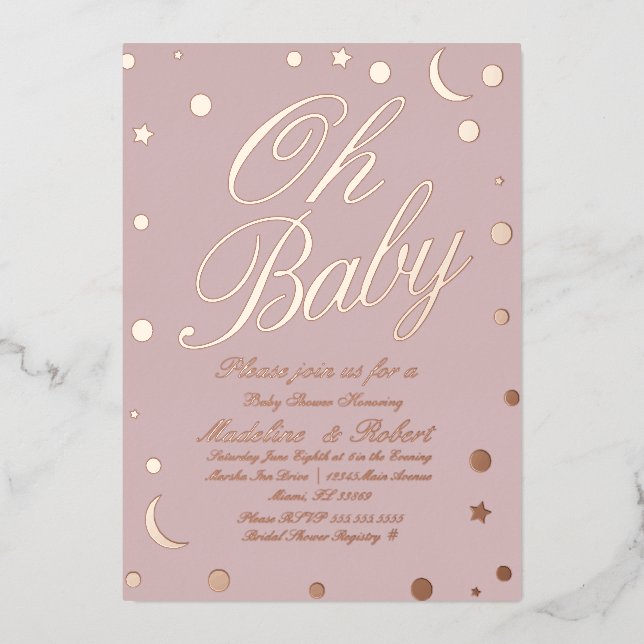 Moon and Dots Confetti Baby Shower Pink Pressed  (Front)