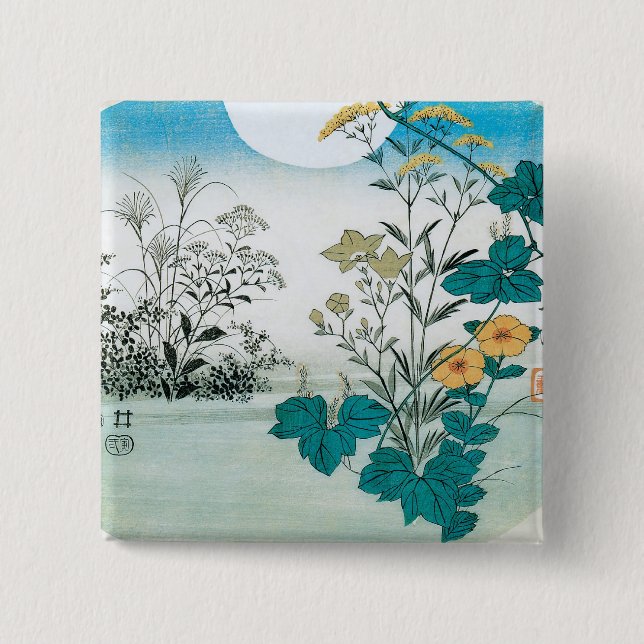 Moon and Flowers 15 Cm Square Badge (Front)