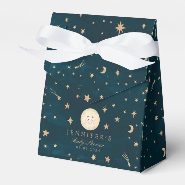 Moon and Gold Stars Moon Baby Shower Favour Box (Front Side)