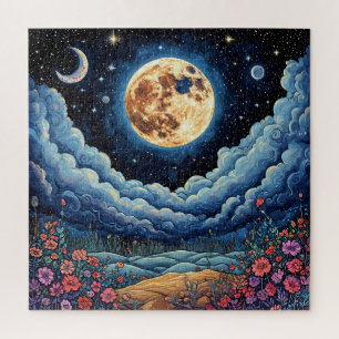 Moon and night sky Relaxing Cosmic Space 🌙✨ Jigsaw Puzzle
