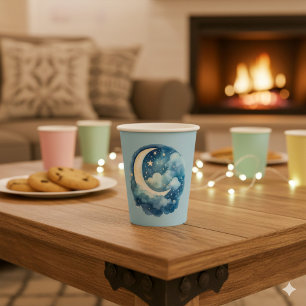 Moon and night time sky paper plate cups