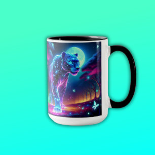 Moon and Panther Holographic Neon Colourful   Mug