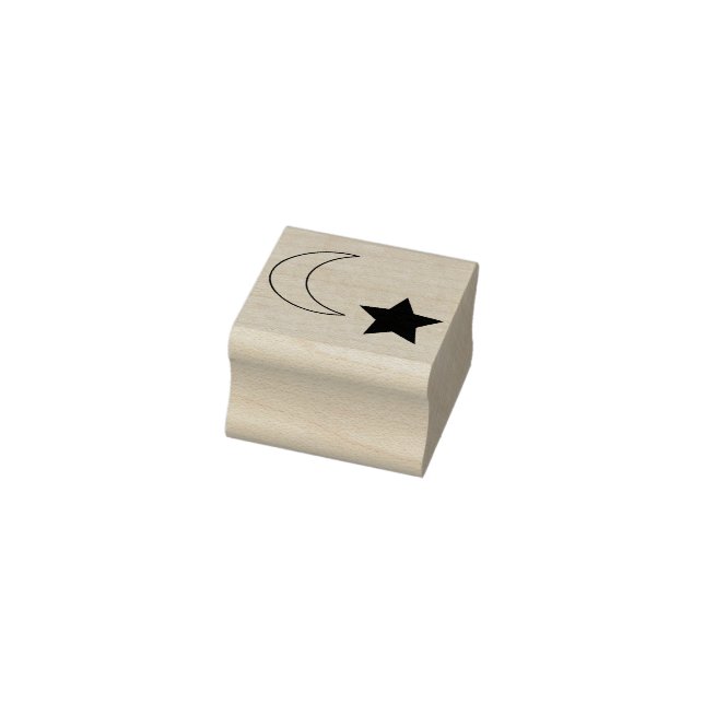Moon and star night small crescent moon one star rubber stamp (Stamp)
