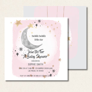 Moon and Star Pink Watercolor Splash Invitation