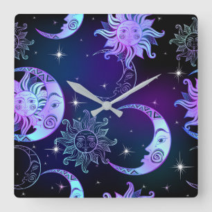 Moon and Star Square Wall Clock