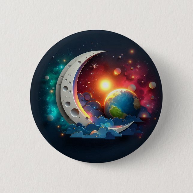 Moon and Stars 6 Cm Round Badge (Front)