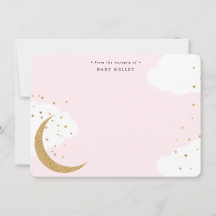 Moon and Stars, Baby Pink Personalised Flat Card