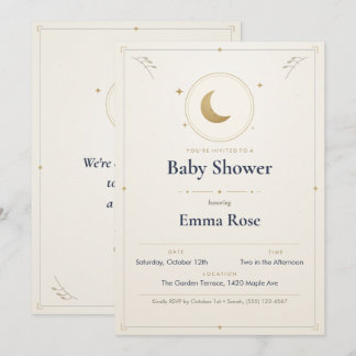 Moon and Stars Baby Shower Invitation, Gold