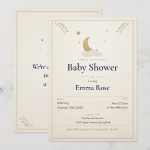 Moon and Stars Baby Shower Invitation, Ivory
