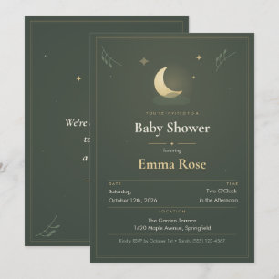 Moon and Stars Baby Shower Invitation, Sage Green