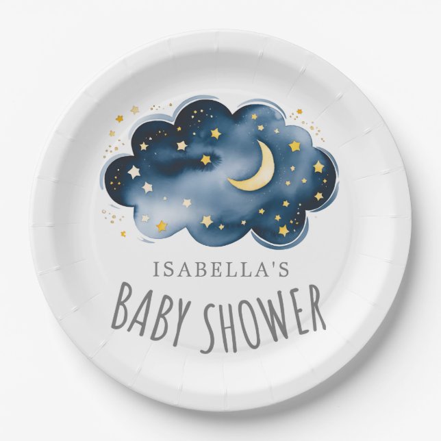 Moon and Stars Baby Shower Paper Plate (Front)