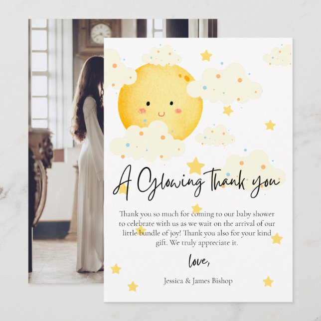Moon and Stars Baby Shower Photo Thank you Card  (Front/Back)