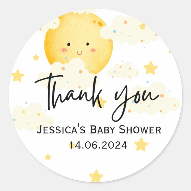 Moon and Stars Baby Shower Thank You  Classic Round Sticker (Front)