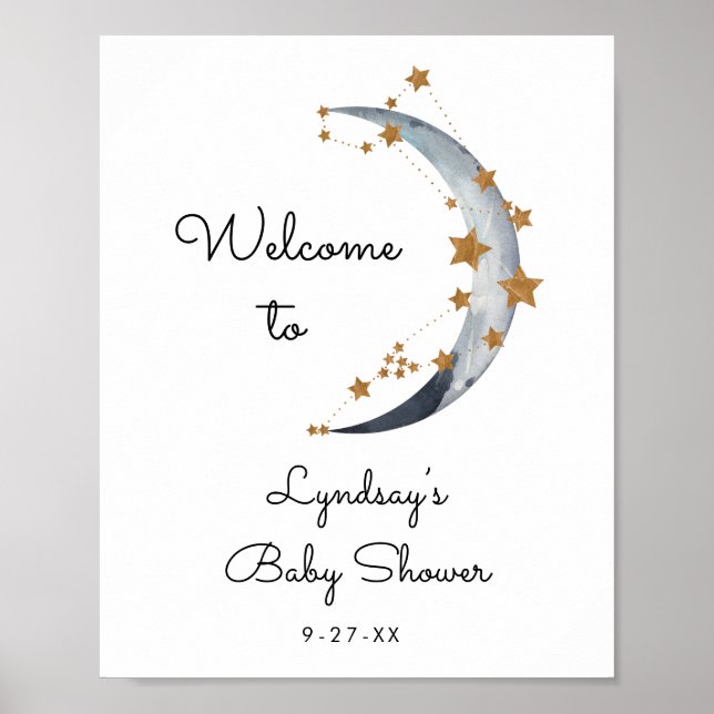 Moon and Stars Baby Shower Welcome Sign  (Front)