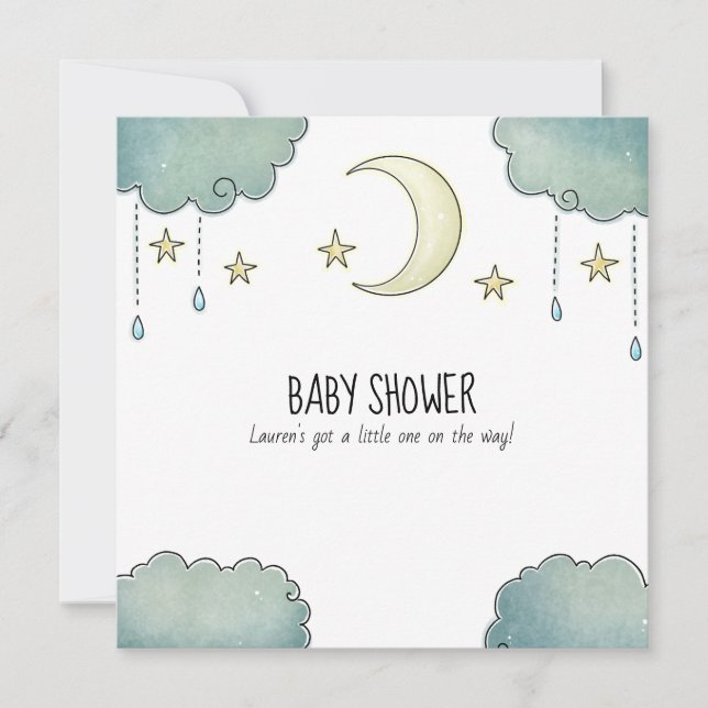 Moon and stars babyshower invitation (Front)