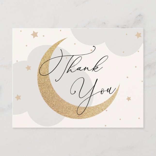 Moon and Stars Blue Baby Shower Thank You Postcard (Front)