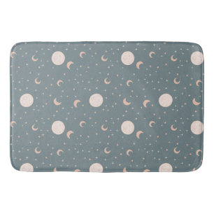 Moon and stars - blue bath mat