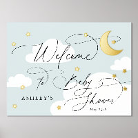 Moon and Stars Blue Clouds Welcome Baby Shower