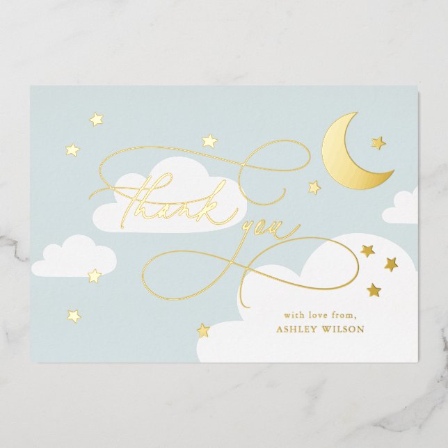 Moon and Stars Blue Script Baby Thank You (Front)
