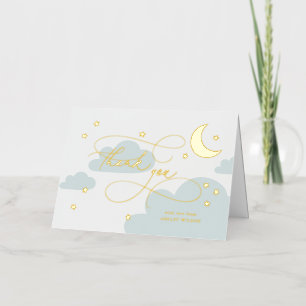 Moon and Stars Blue Script Baby Thank You Foil Greeting Card