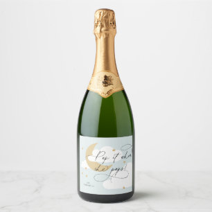 Moon and Stars Blue Script Pop It When She Pops Sparkling Wine Label