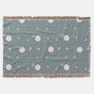 Moon and stars - blue throw blanket