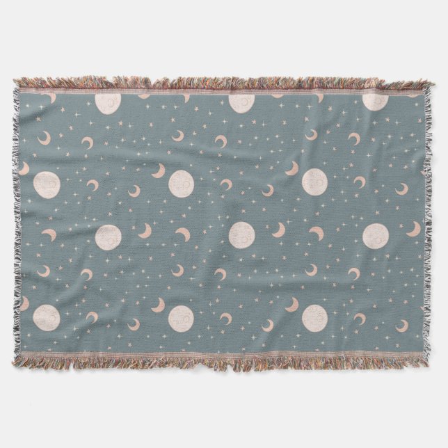 Moon and stars - blue throw blanket (Front)