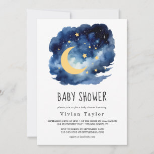 Moon and Stars   Boy Baby Shower Invitation