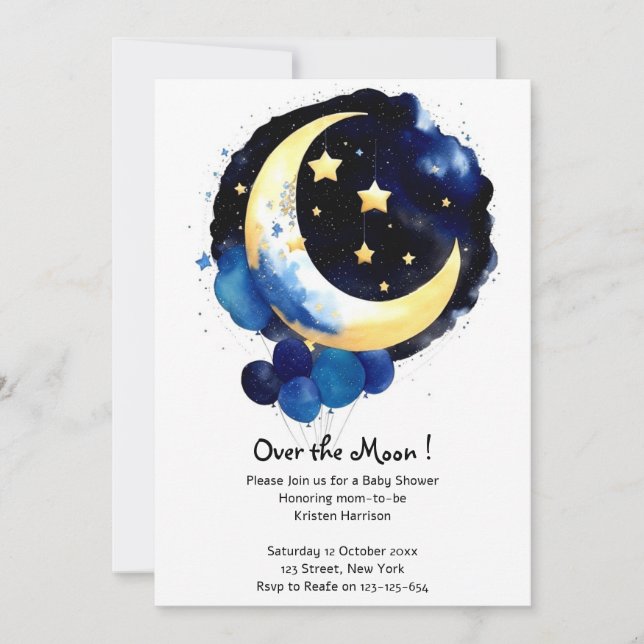 Moon and Stars Boy Baby Shower Night Sky Invitation (Front)