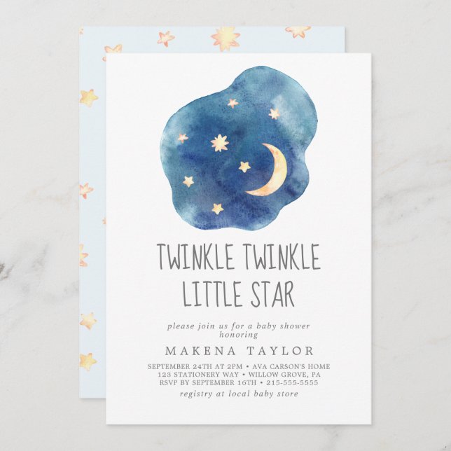 Moon and Stars Boy Twinkle Twinkle Little Star Invitation (Front/Back)