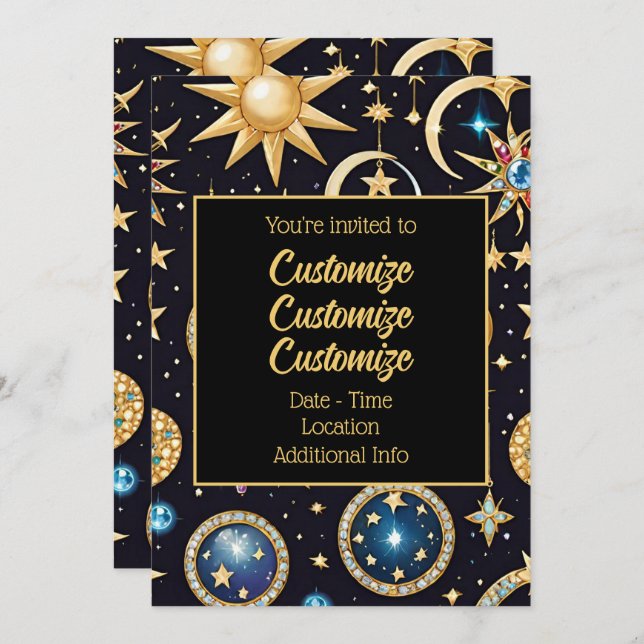 Moon And Stars Celestial  2 Invitation (Front/Back)