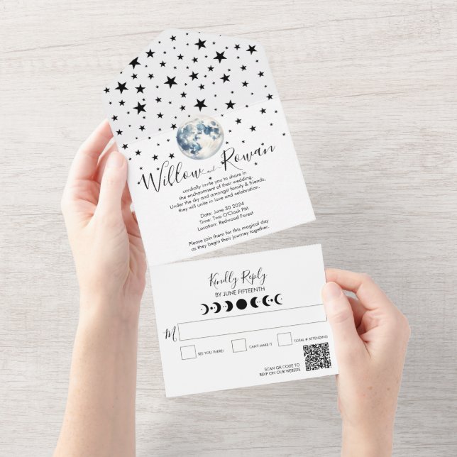Moon and Stars Celestial All in One Wedding Invite (Tearaway)