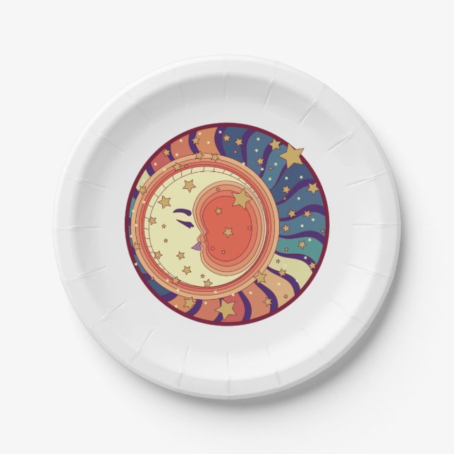 Moon and Stars celestial space party design Paper Plate (Front)