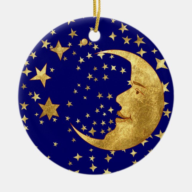 Moon and Stars Ceramic Tree Decoration (Front)