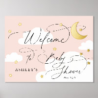 Moon and Stars Clouds Pink Welcome Baby Shower