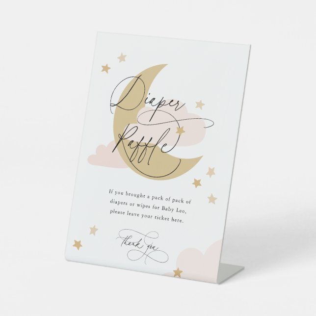 Moon and Stars Diaper Raffle Sign Pink Baby Shower (Front)