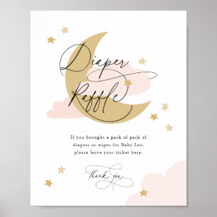 Moon and Stars Diaper Raffle Sign Pink Baby Shower