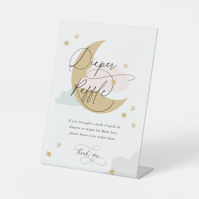 Moon and Stars Diaper Raffle Sign Pink Blue Gold (Front)