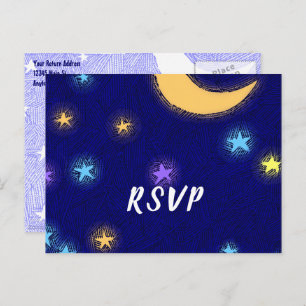 Moon and Stars Etching Custom Party RSVP Postcard