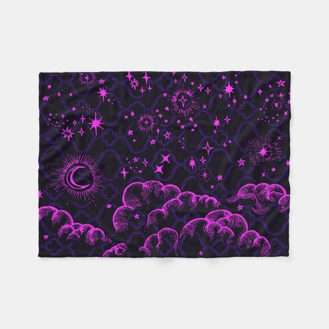 "Moon and Stars" Fleece Blanket (PK/BLK/PUR) (Front (Horizontal))