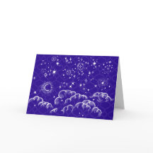 "Moon and Stars" Greeting Card (WH/BLU/PUR)
