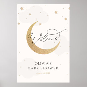 Moon and Stars Grey Baby Shower Welcome Sign