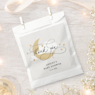 Moon and Stars Grey Script Baby Shower Thank You Favour Bags